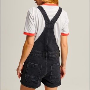 NWT Superdry Black Distressed Denim Shorts Overalls S